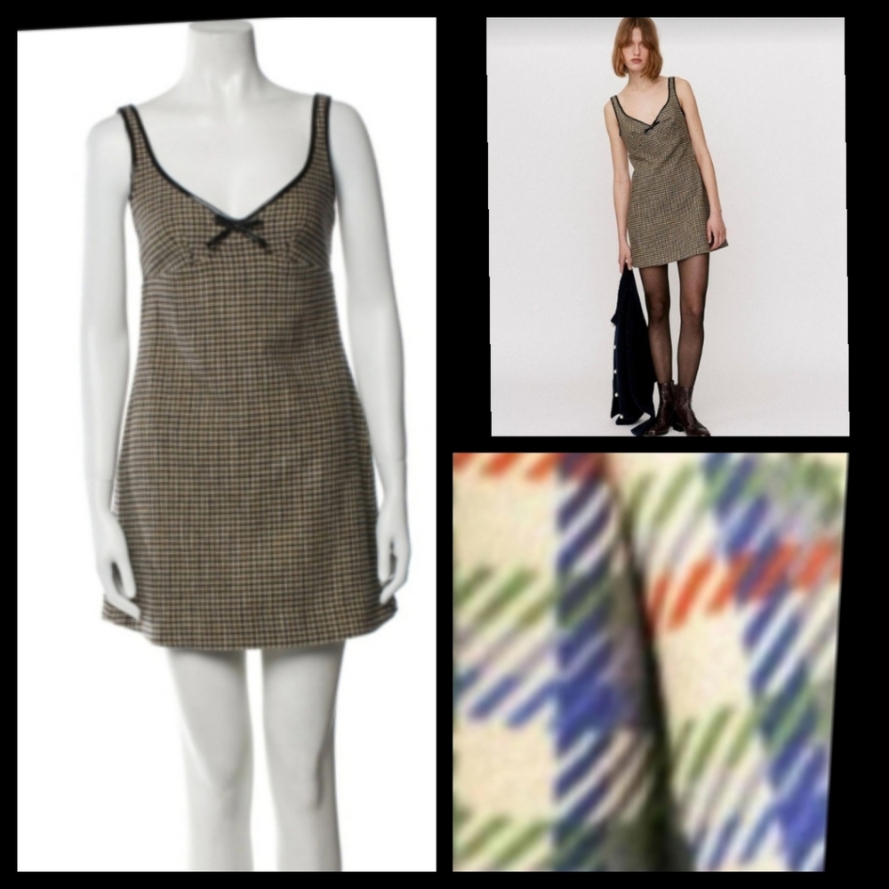 Y2K Retro Brown Sleeveless Plaid Checkered Bow Decor Dress Size 12•